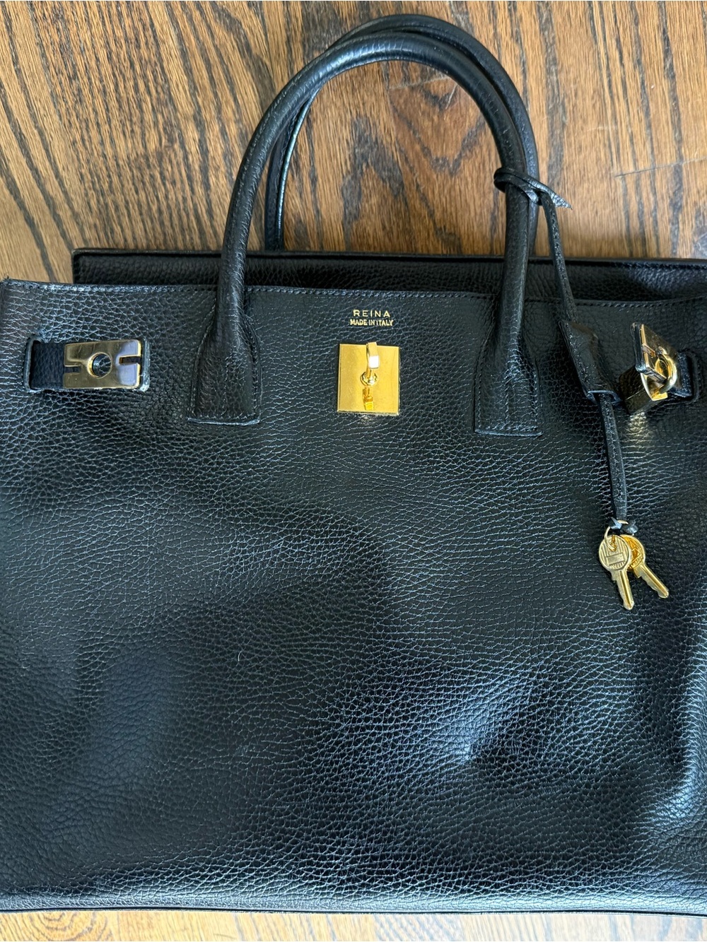 Reina Italian leather vintage Kelly style Tote Bag with Gold Hardware - Picture 3 of 14